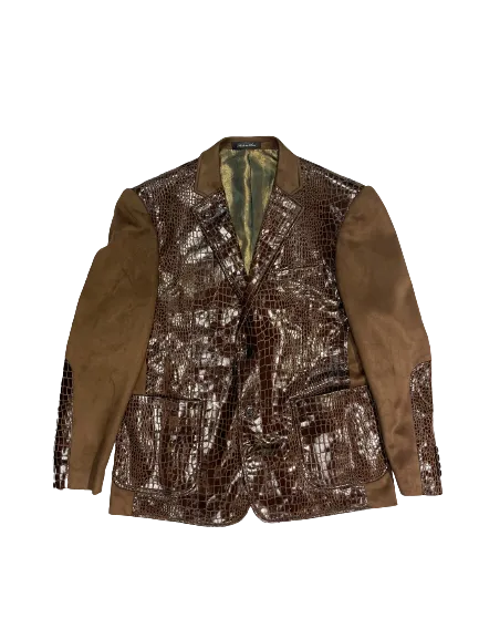 Inserch BL-565 Alligator Print Jacket Brown Reinforced Elbow Padding No Static