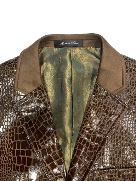 Layer Friendly Shape Compact Travel Friendly Inserch BL-565 Alligator Print Jacket Brown