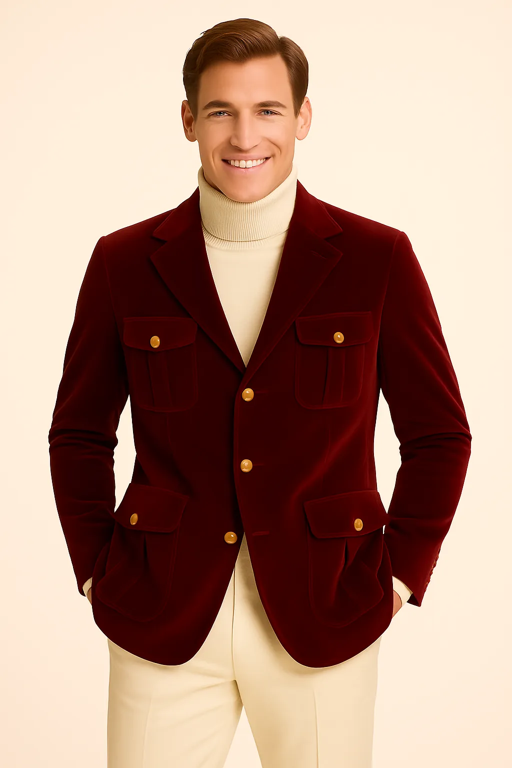 Inserch BL-569 Velvet Military Jacket Burgundy Eco Friendly Material