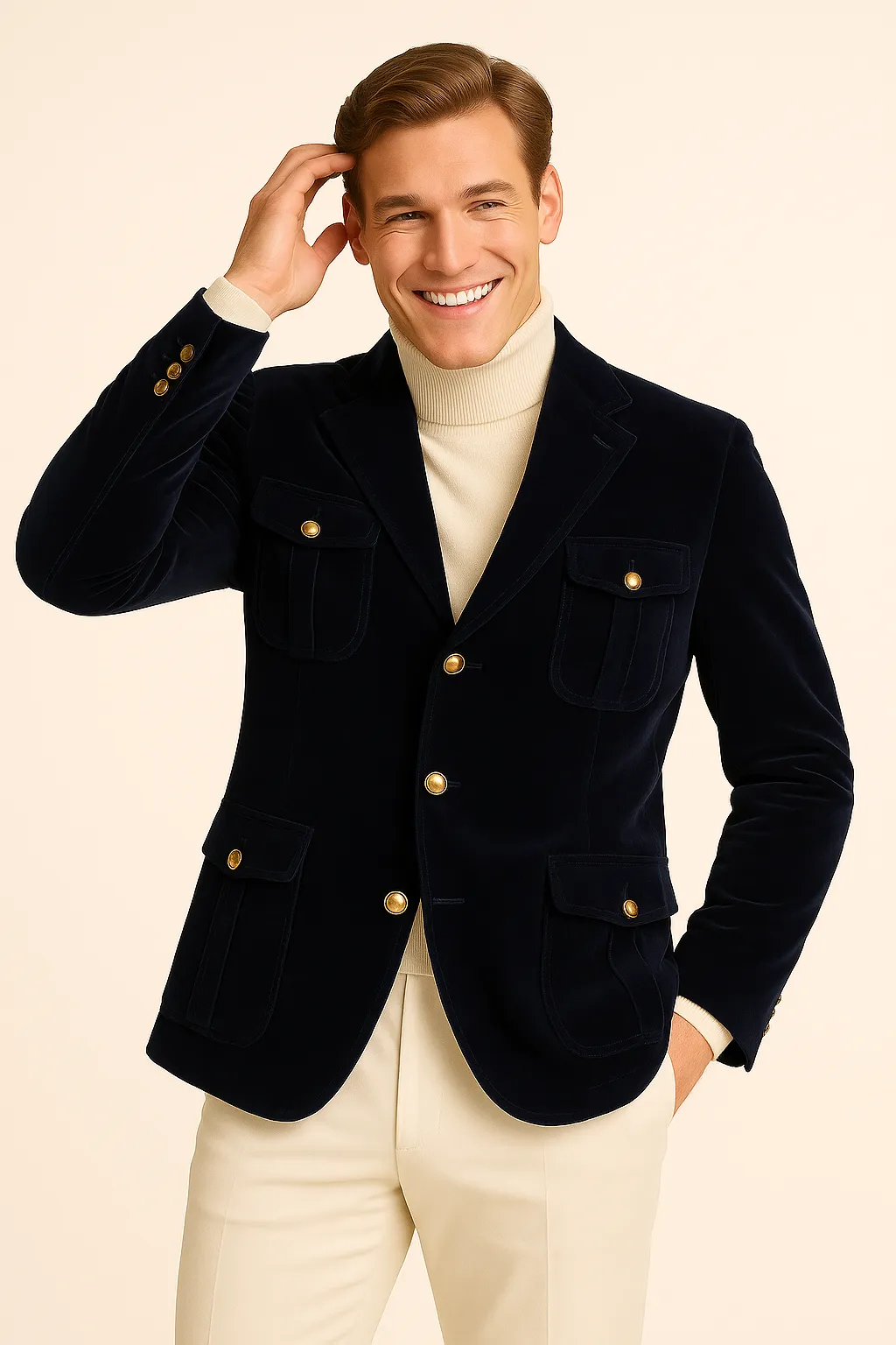 Cold Climate Inserch BL-569 Velvet Military Jacket Navy