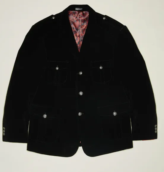 Adjustable Hood Feature Inserch BL-569 Velvet Military Jacket Navy