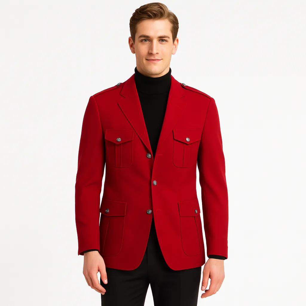 Inserch BL-569 Velvet Military Jacket Red Anti Glare Trim