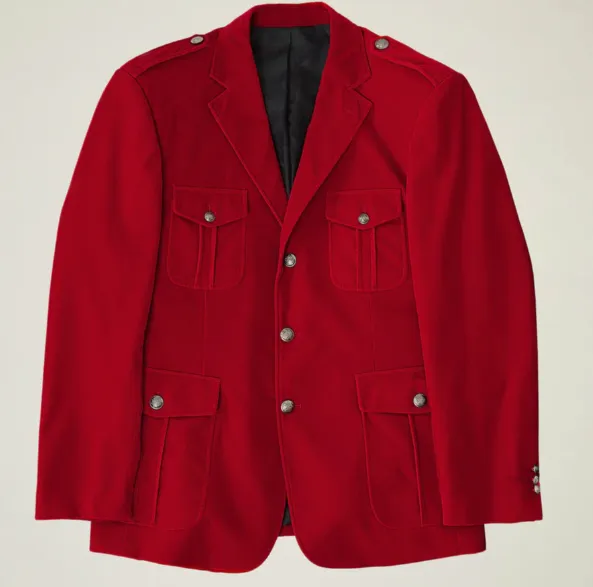 Inserch BL-569 Velvet Military Jacket Red Plaid Design