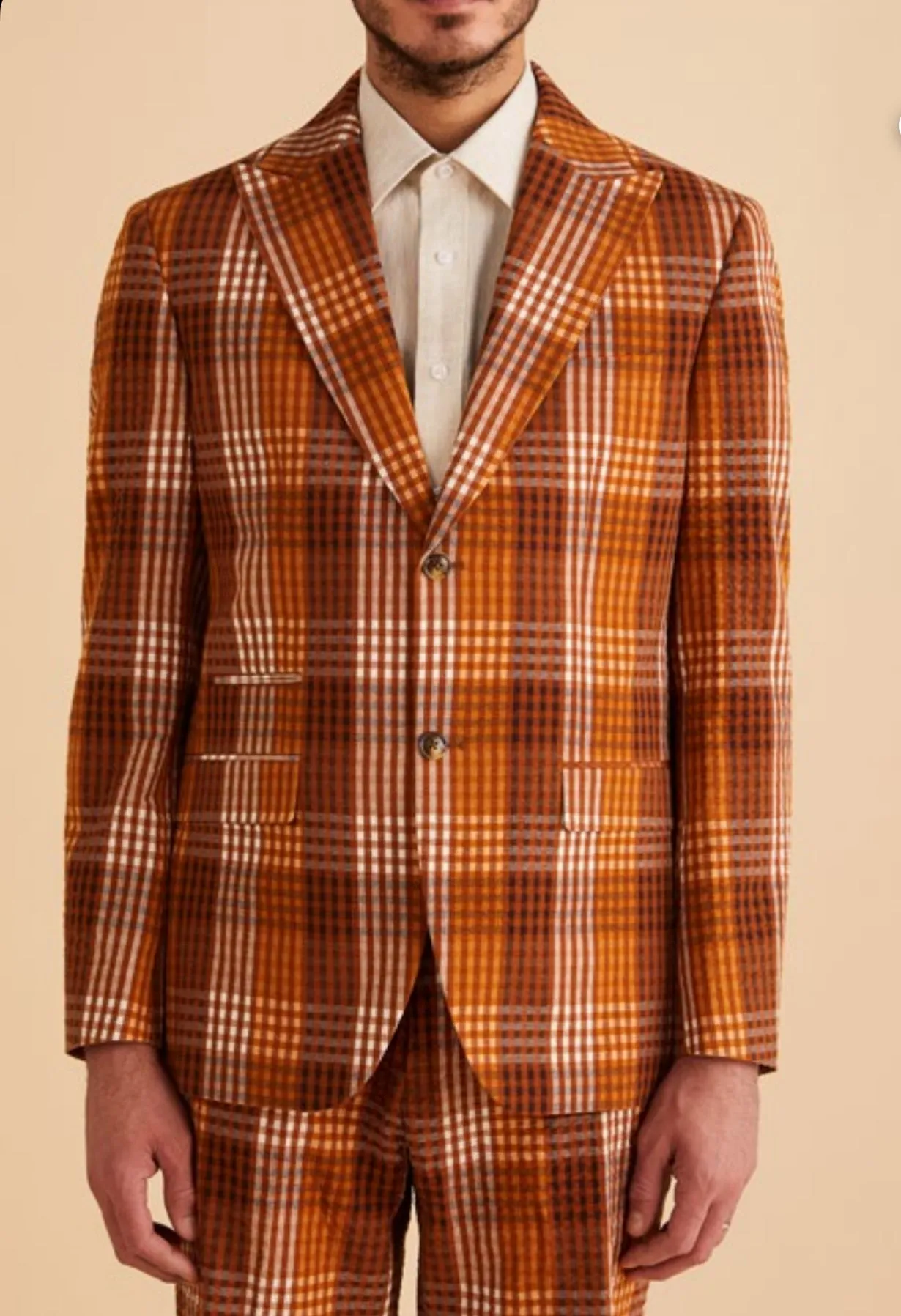 Windproof Construction Inserch BL272-27 Seersucker Gingham Blazer Color Aztec