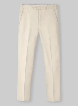 Italian Beige Herringbone Cotton Pants Fashion Comfort Wear