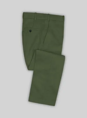 Italian Military Green Cotton Stretch Pants SecureCargoPockets Modern Design
