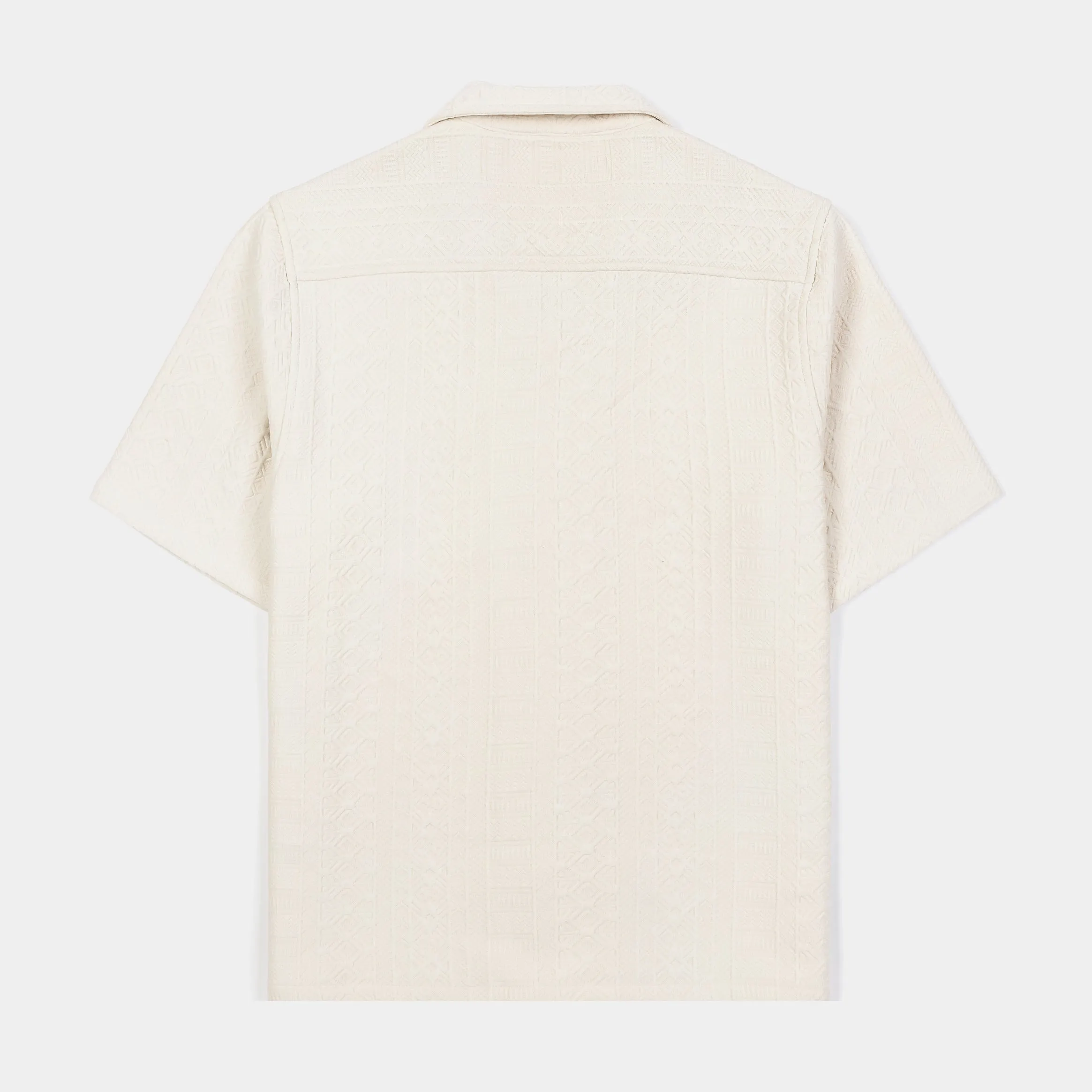 Layering Options tall size Jacquard Ornate Printed Mens Short Sleeve Shirt (Cream)