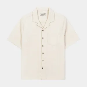 Jacquard Ornate Printed Mens Short Sleeve Shirt (Cream) Biodegradable Textile Light Outfit