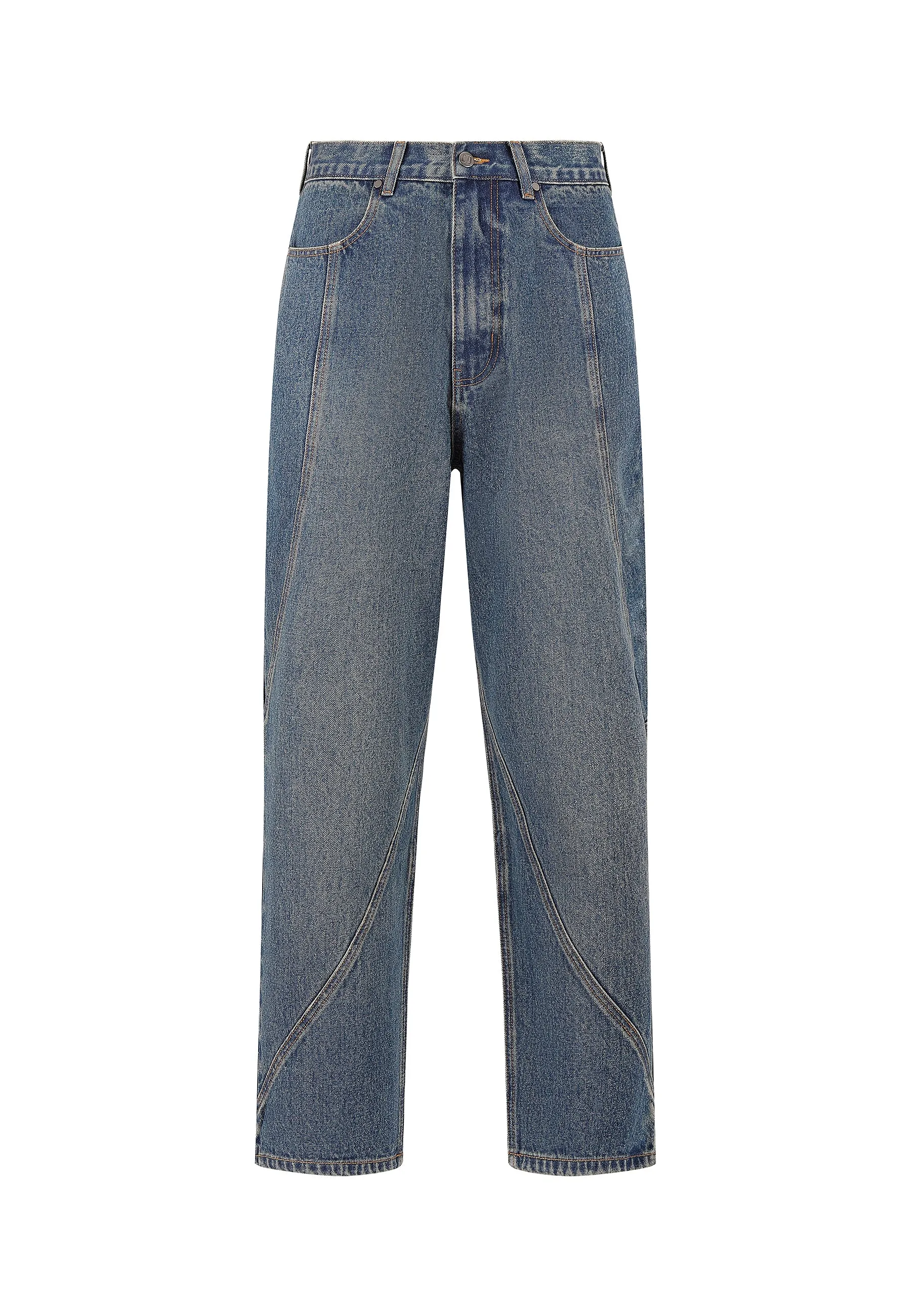 Neutral Vibrant Chill Outfit Mens Relaxed Seam Detail Jeans - Indigo