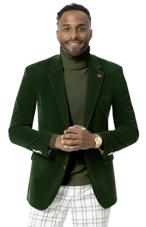 Kent & Park J134 Velvet Slim Fit Blazer Green Zip Pockets Eco Conscious Production