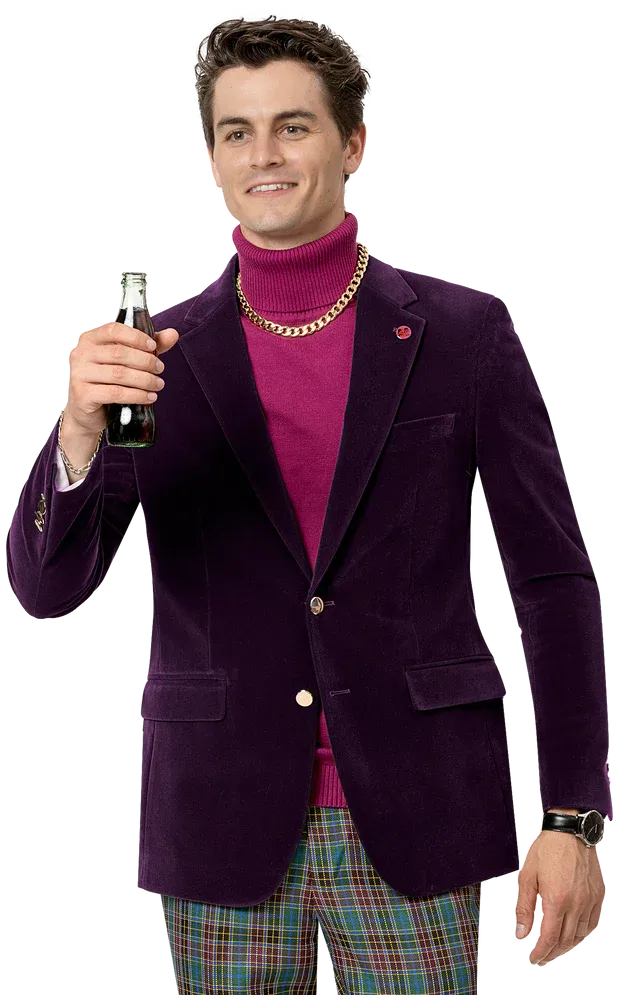 Kent & Park J134 Velvet Slim Fit Blazer Plum AdjustableCuffs Functional Zip Detail