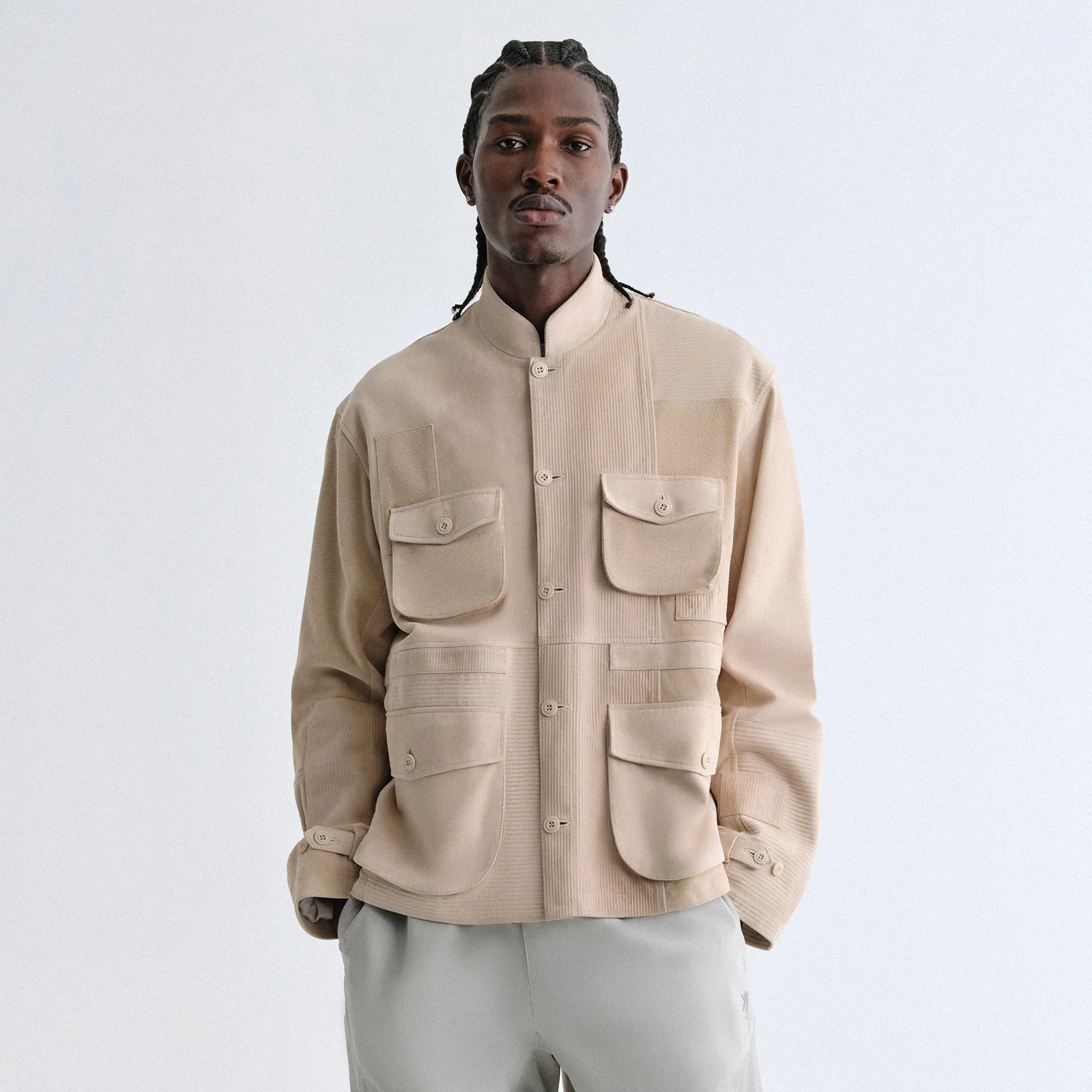 Lightweight Comfort Kith Amare Patchworked Suede Jacket - Veil