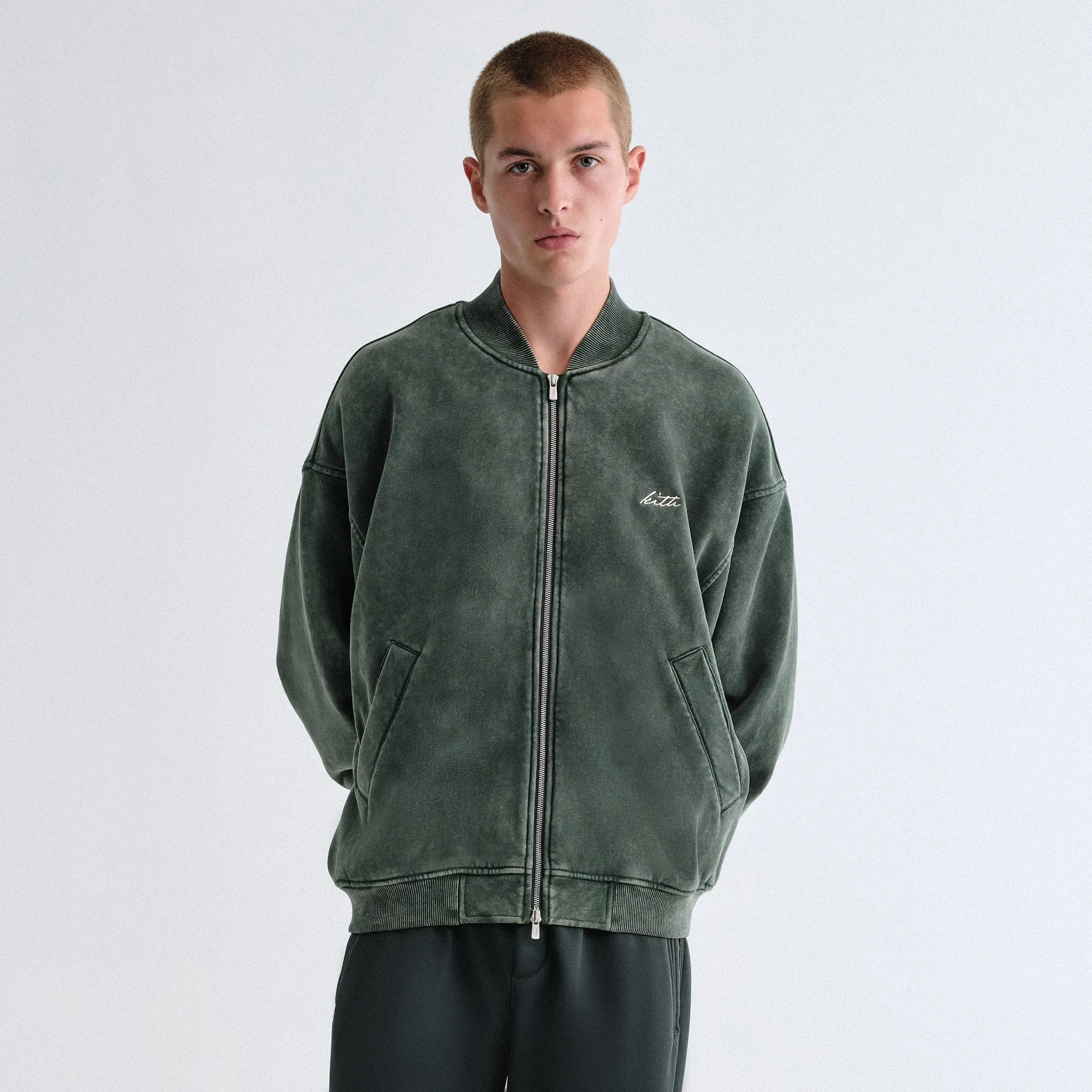 Mid Length Cut Kith Antique Wash Avery Bomber Jacket - Stadium