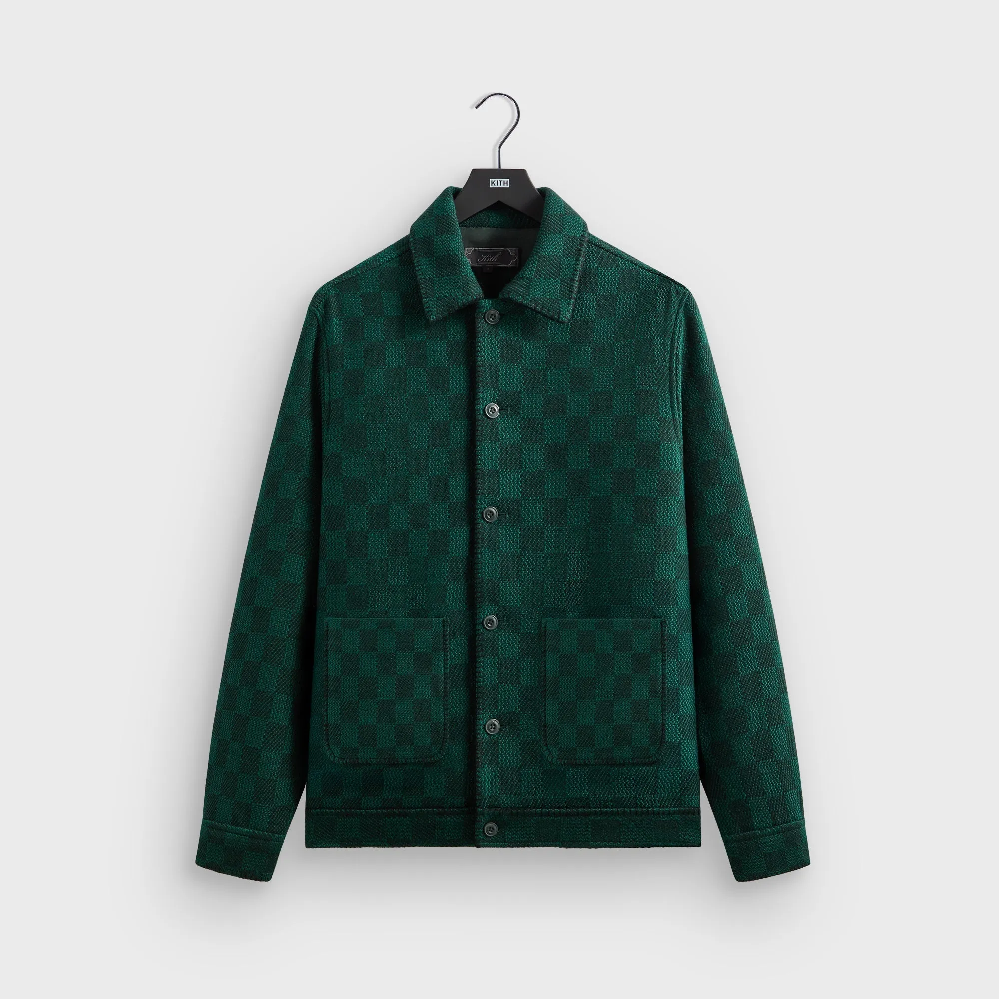 Kith Check Boucle Boxy Collared Overshirt - Ivy Green color block