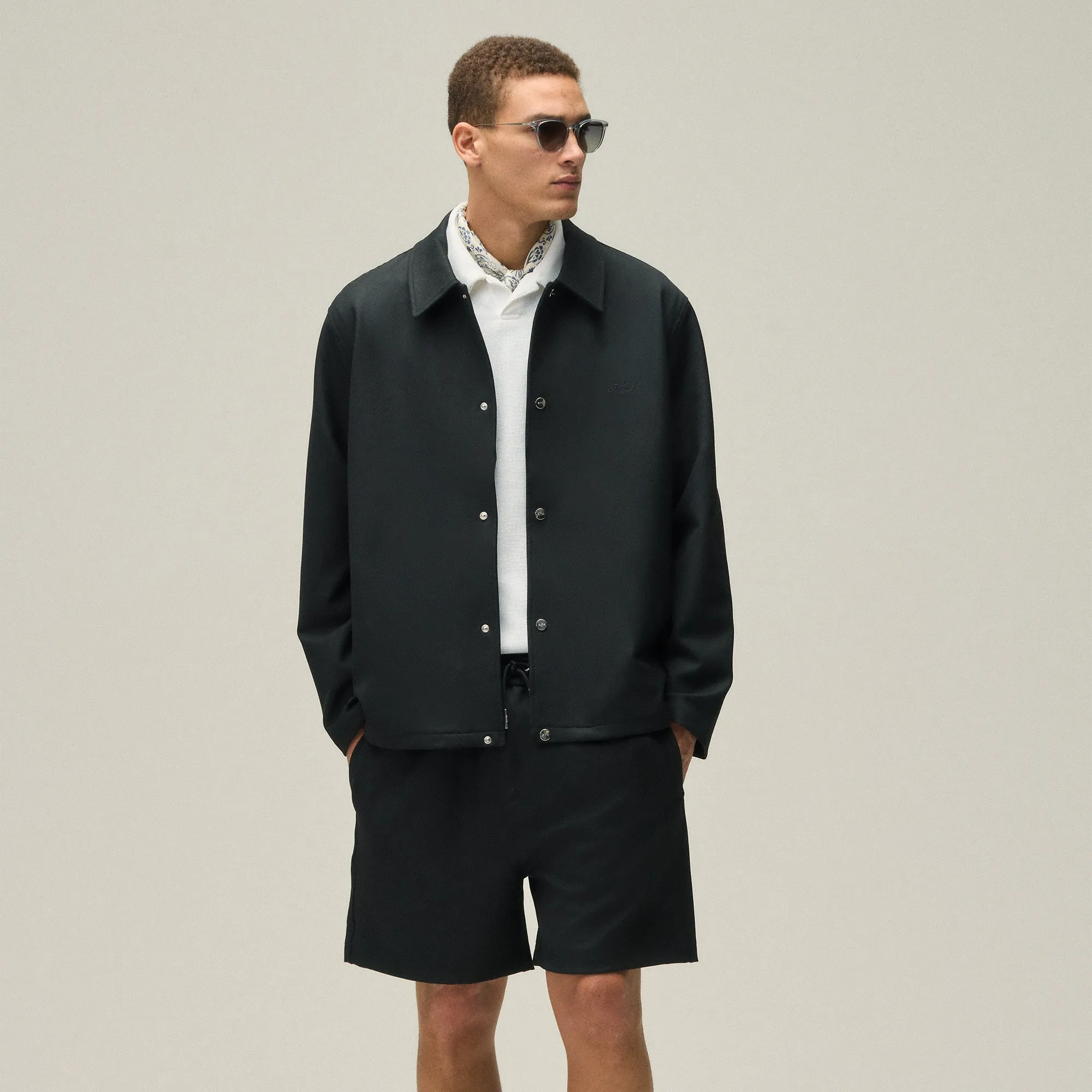 Convertible Sleeves Smooth Zipper Glides Kith Double Weave Coaches Jacket - Black