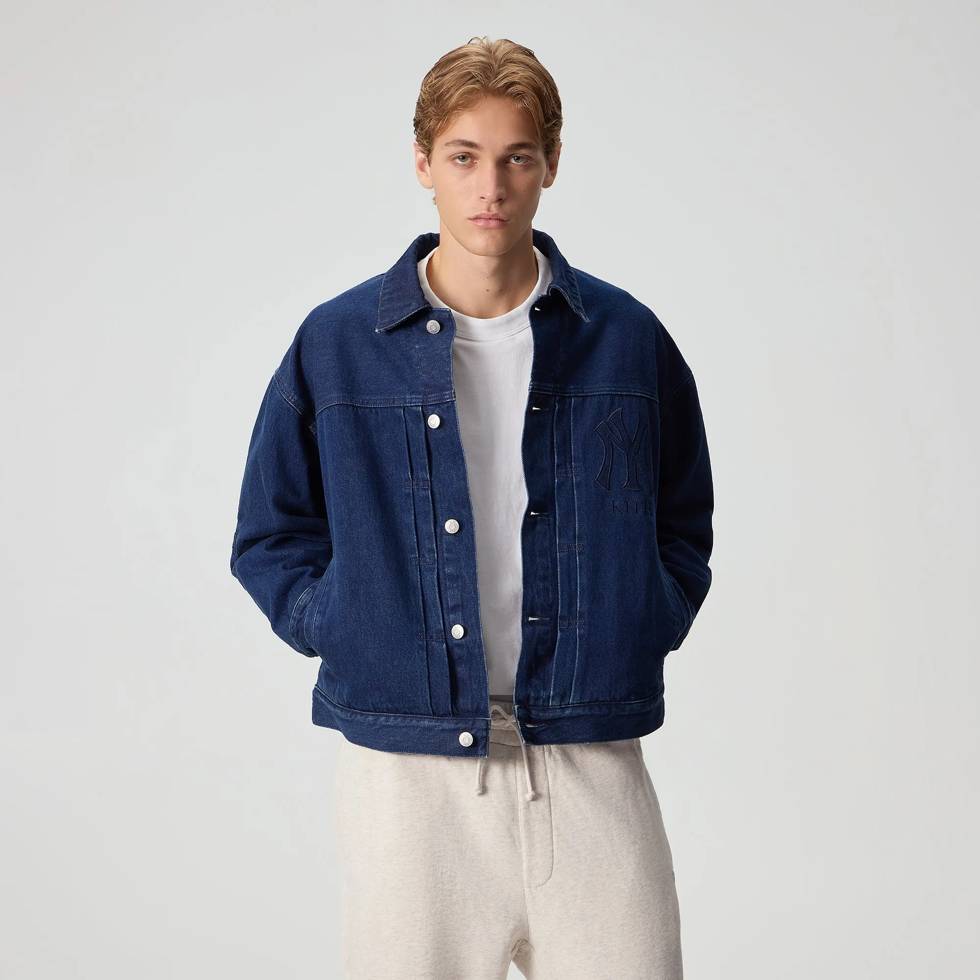 Kith for the New York Yankees Jay Indigo Denim Jacket - Mid Indigo Elastic Hem Adjustment