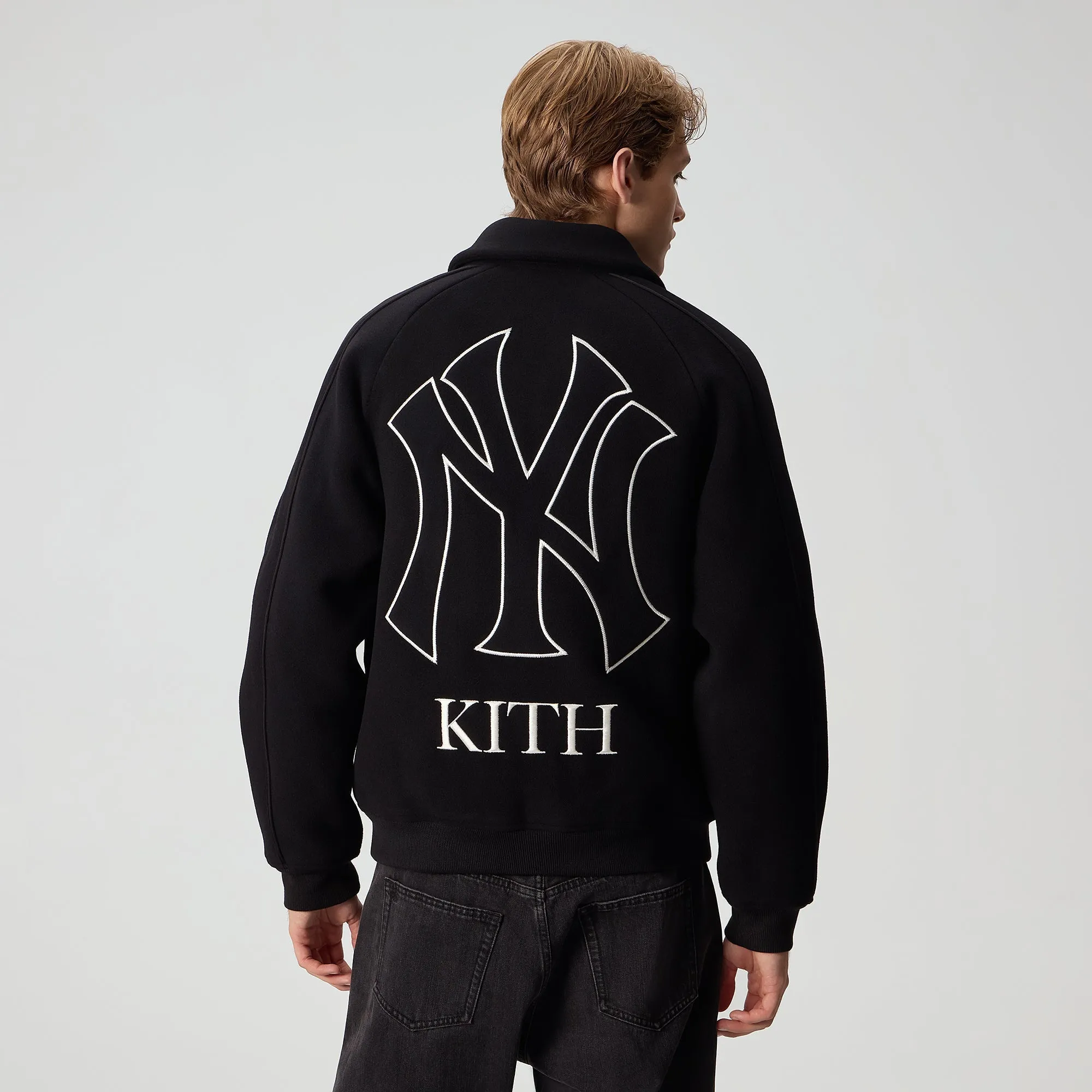 Kith for the New York Yankees Melton Wool Raglan Varsity Jacket - Black Ergonomic Tailoring Mesh Venting
