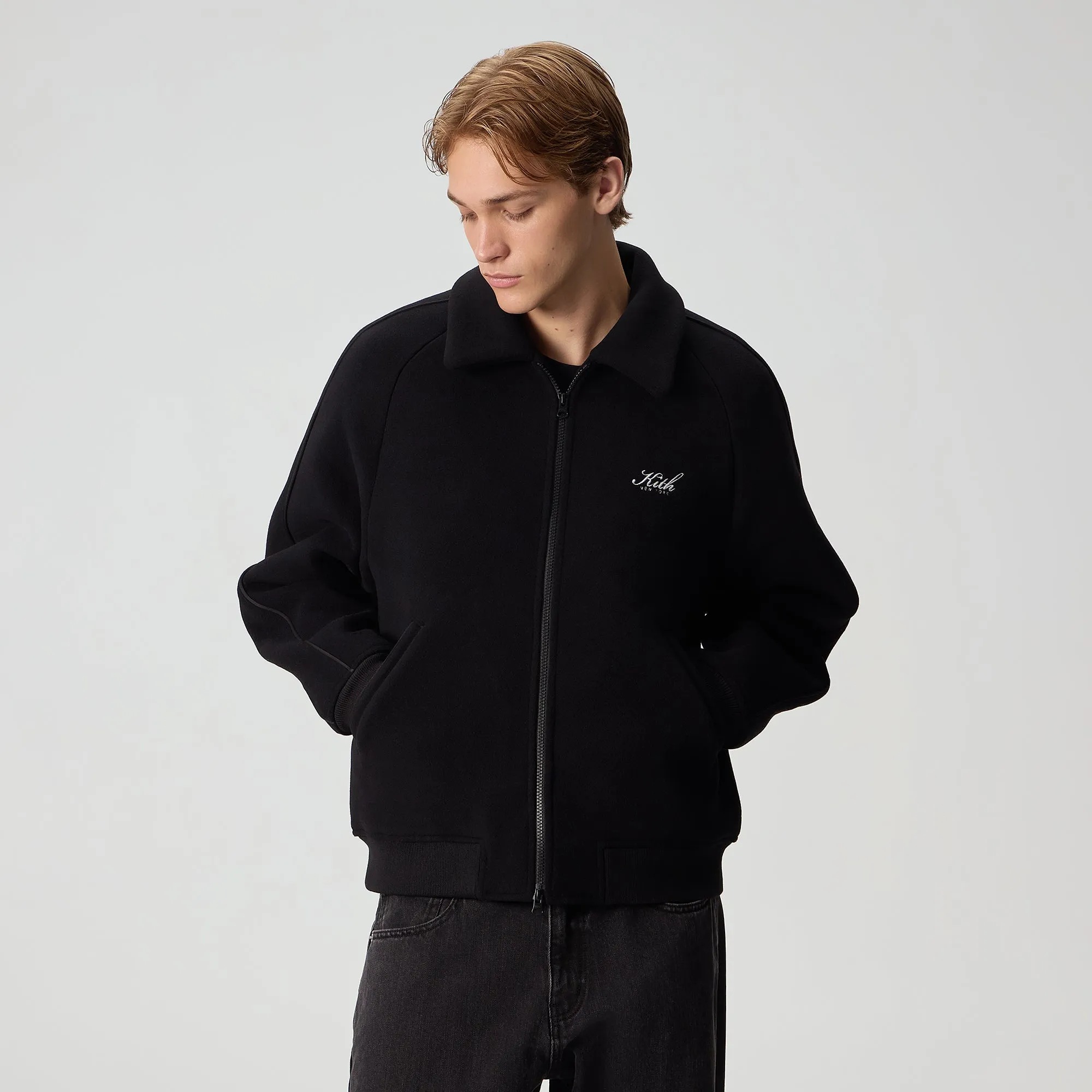 Kith for the New York Yankees Melton Wool Raglan Varsity Jacket - Black DoubleLayered Collar