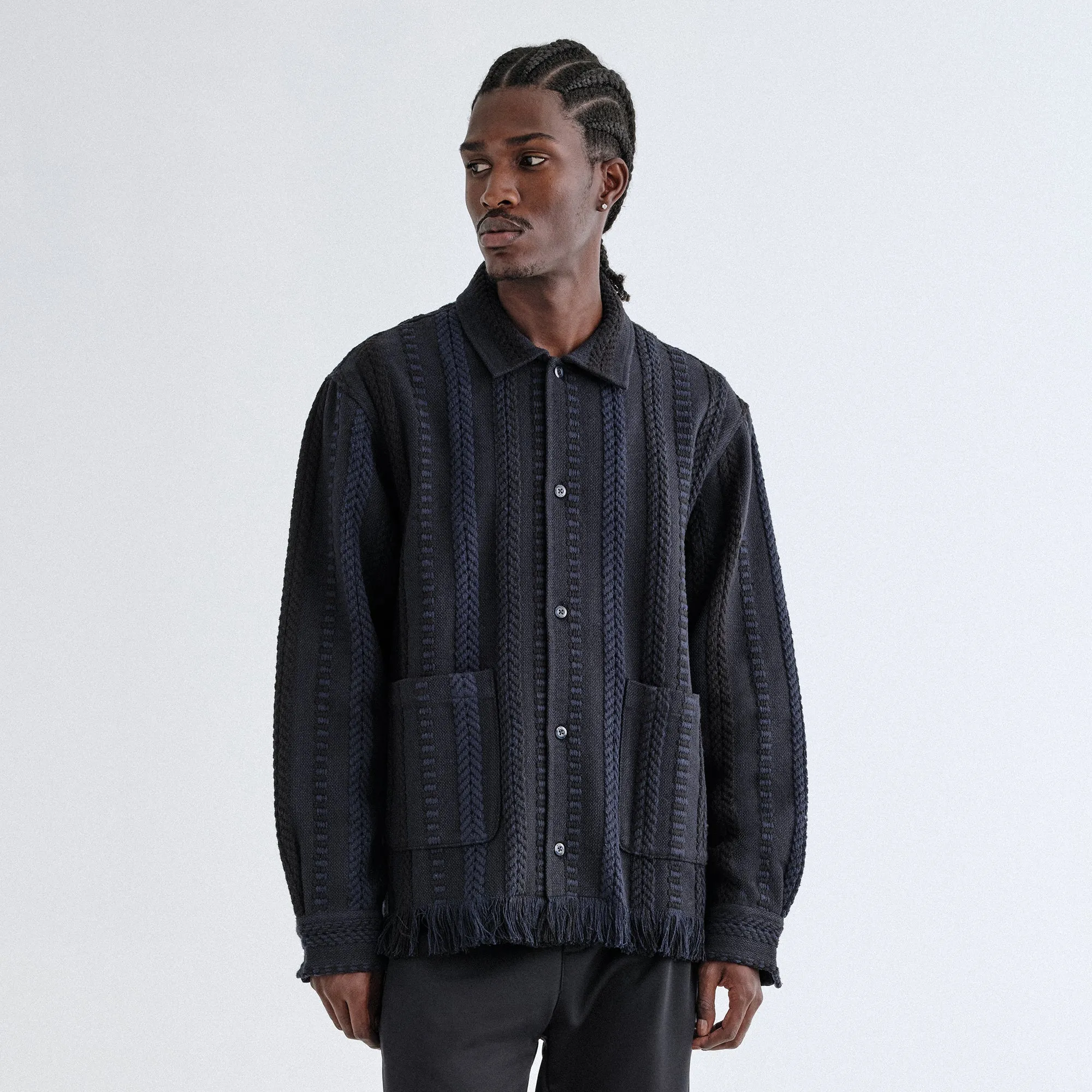Kith Mixed Stripe Tweed Boxy Collared Overshirt - Nocturnal Magnetic Closure Options InterchangeableLining
