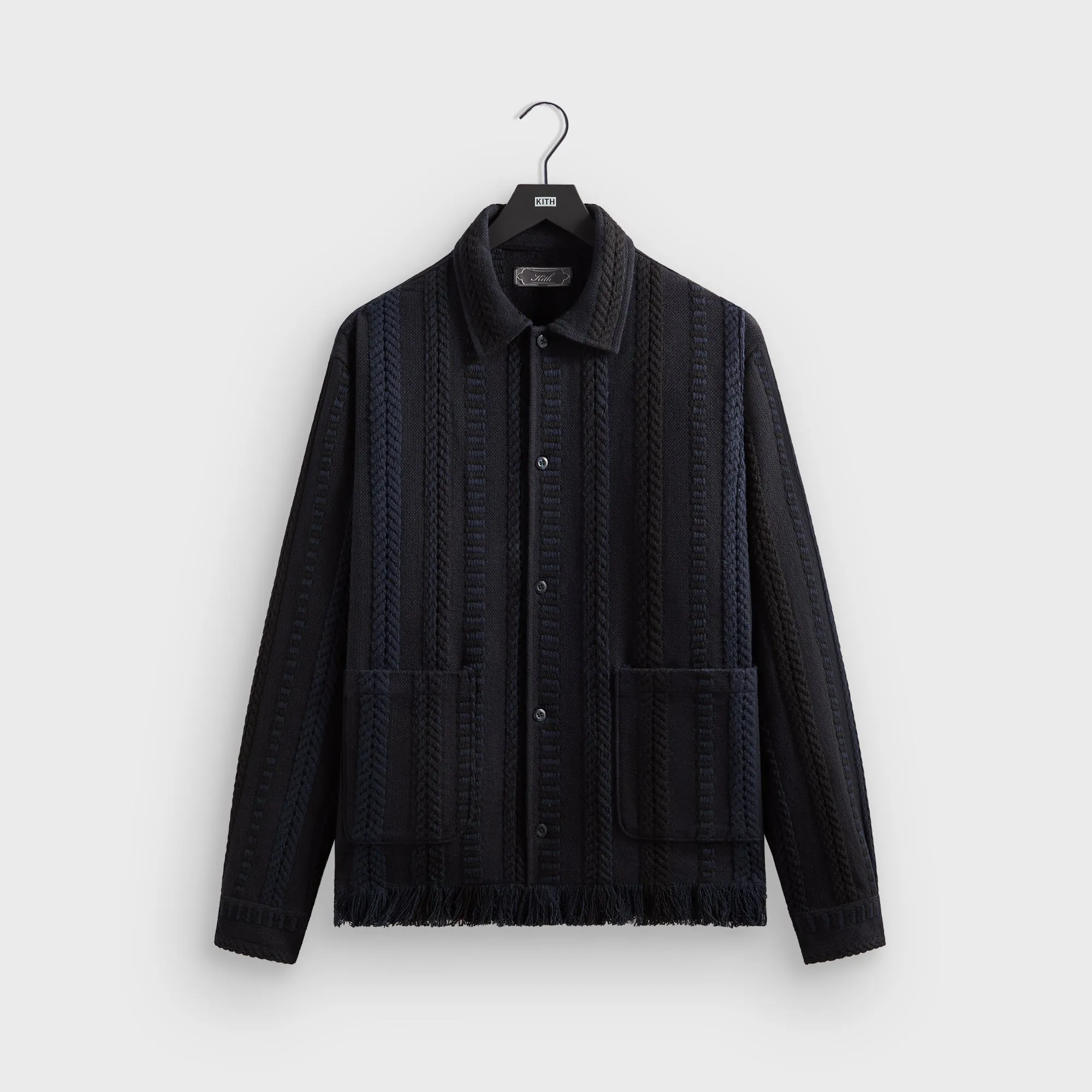 Recycled Textile Kith Mixed Stripe Tweed Boxy Collared Overshirt - Nocturnal
