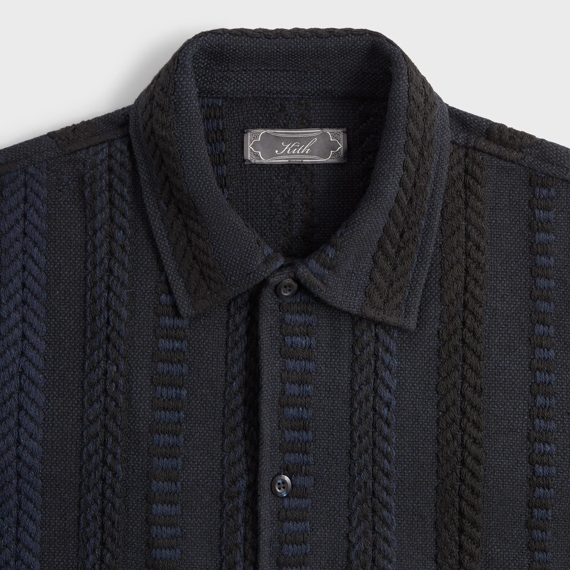 Heat Keep Strong Zip Kith Mixed Stripe Tweed Boxy Collared Overshirt - Nocturnal