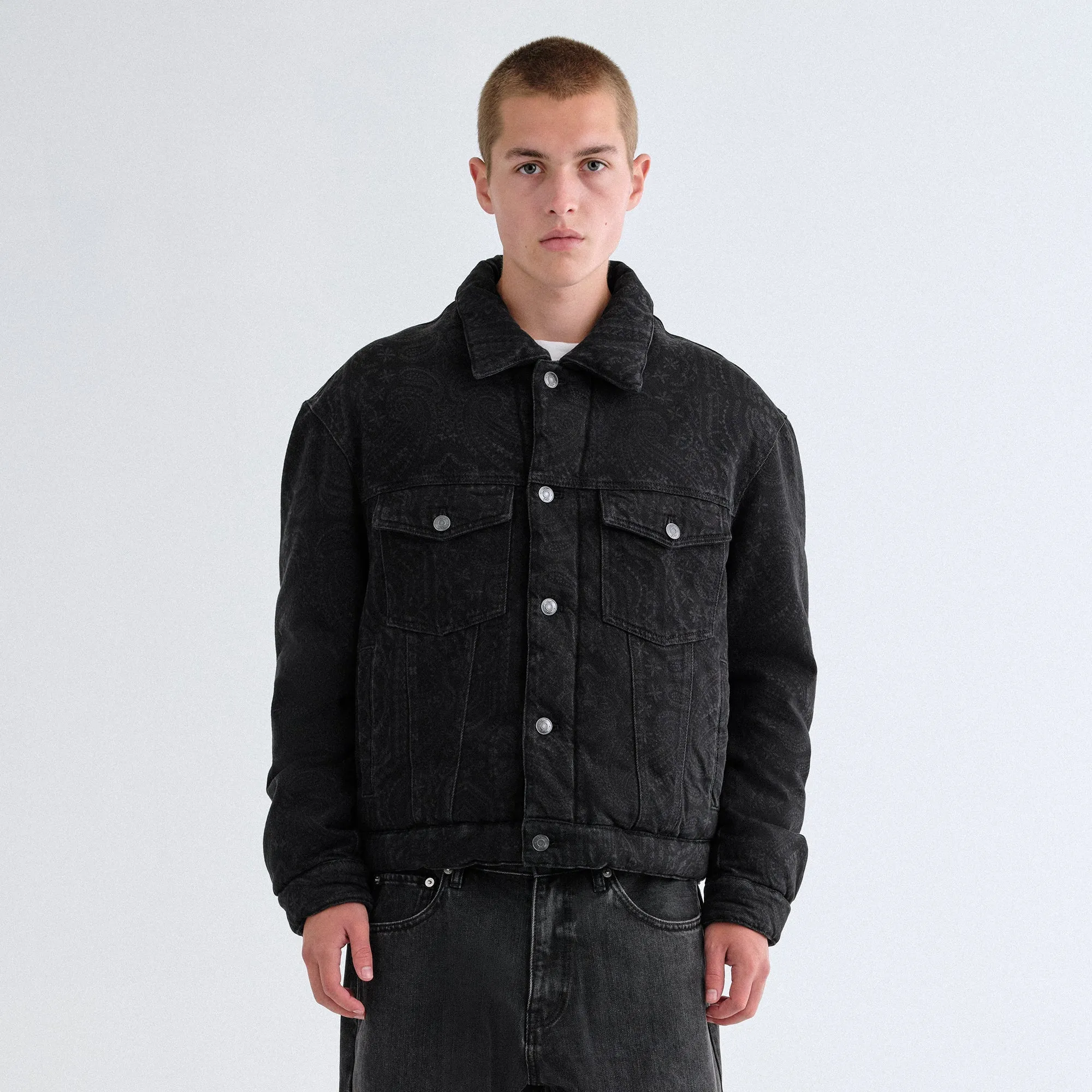 Flexible Hood Design Kith Puffed Jase Denim Jacket - Black