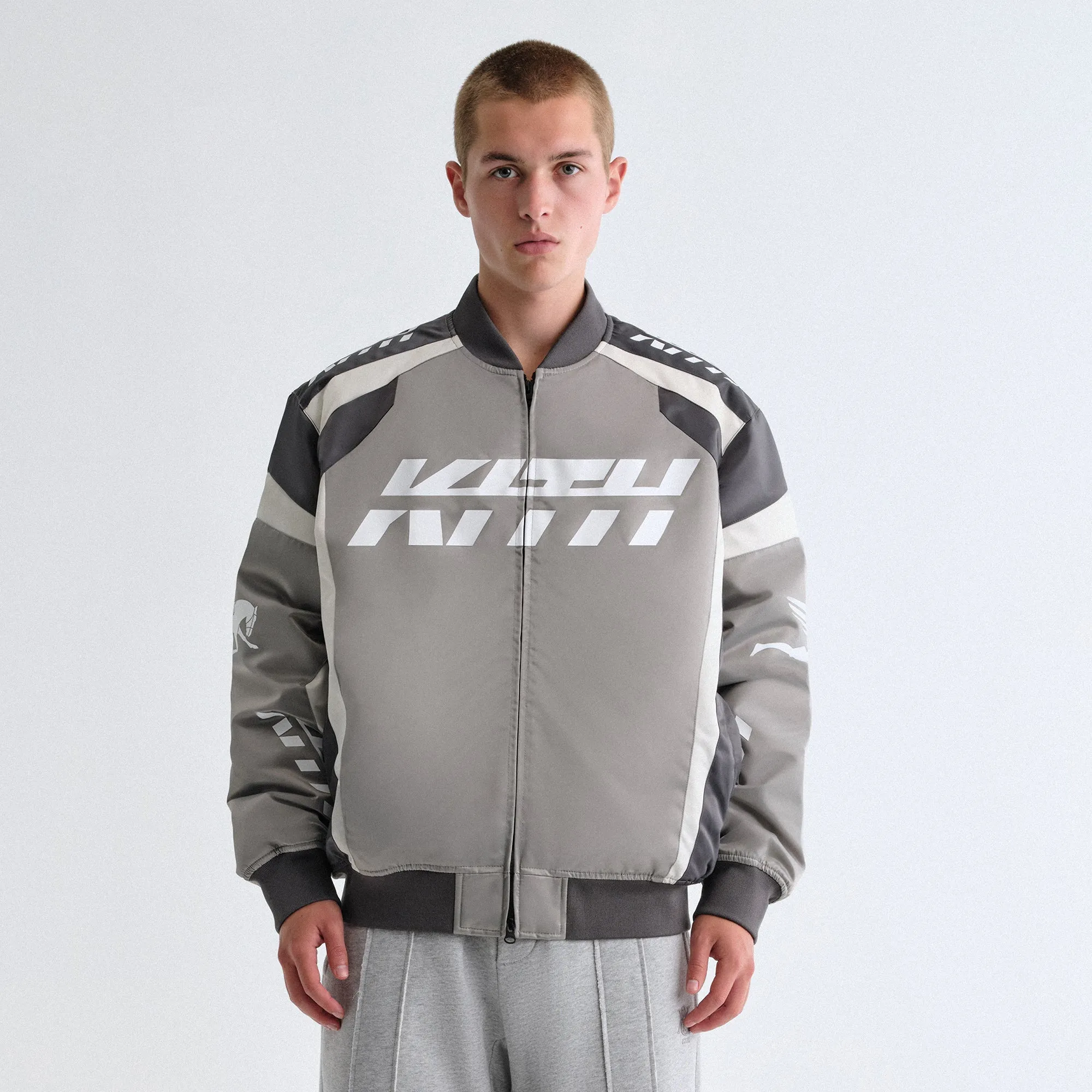 Magnetic Closure System Kith Racing Nylon Bomber Jacket - Steel