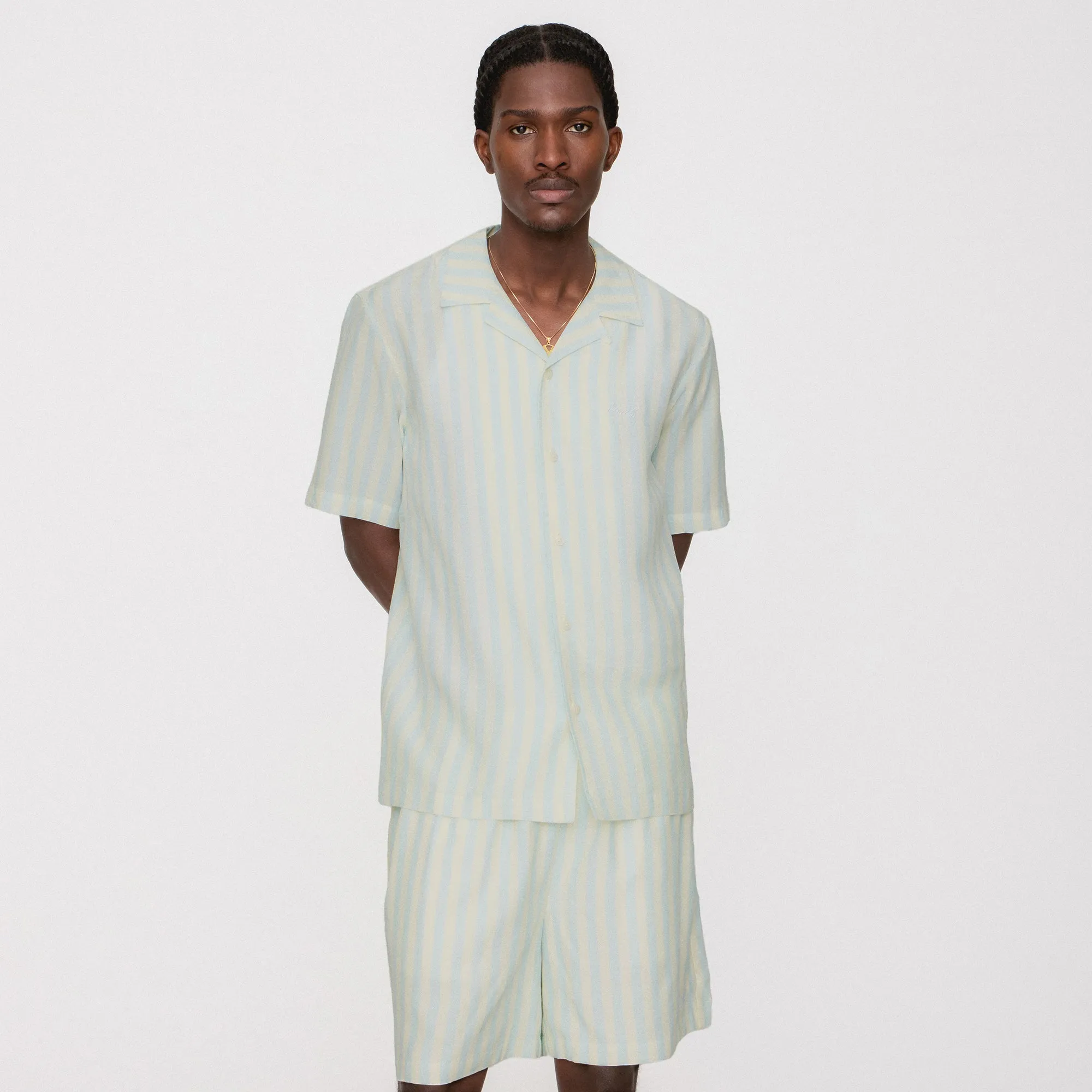 Modern Cut Soft Motion Kith Striped Cedar Short - Light Indigo