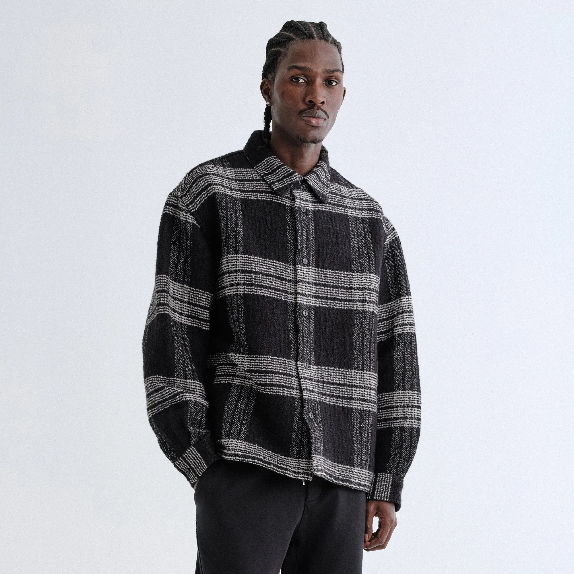 Kith Textured Plaid Isaiah Buttondown - Black Travel Functional Wear NonBulkyLayering