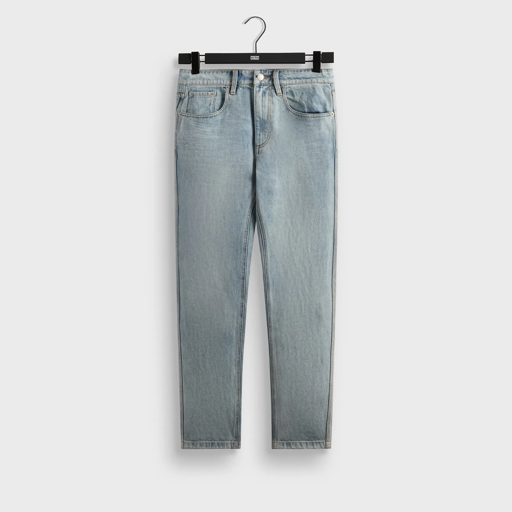 Beach Day Brunch Outfit Elegant Morning Stroll Evening Stroll Trend Setter Kith Varick Taper Jean - Light Indigo