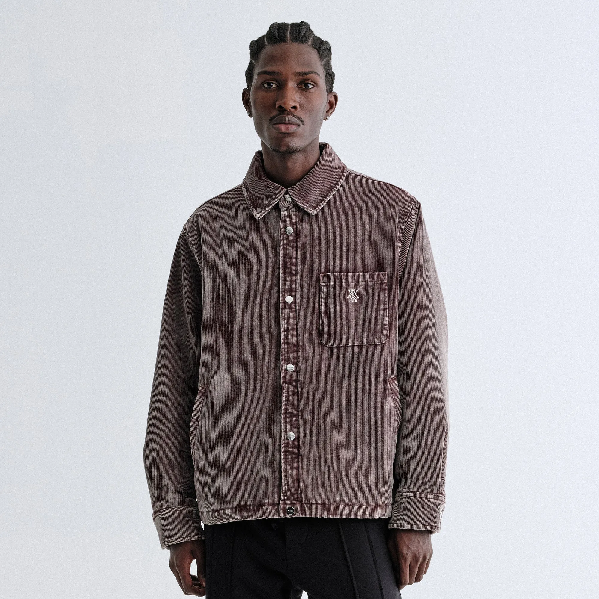 High Collar Kith Washed Corduroy Brixton Puffed Shirt Jacket - Saddle