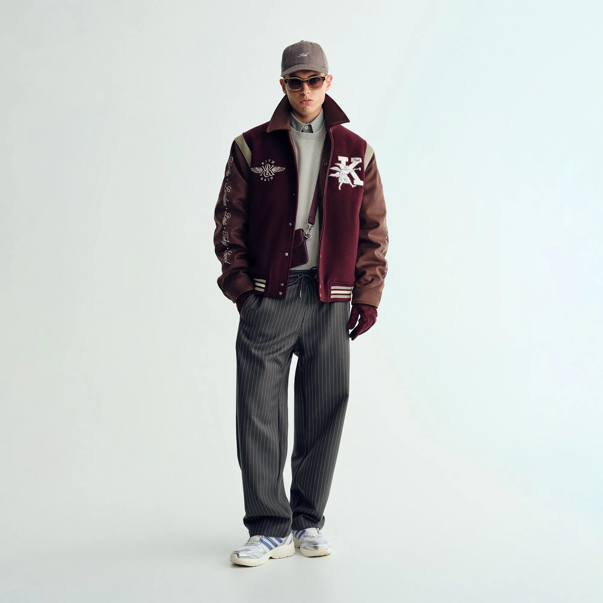 UV Protective Layer Windproof Material Kith Wool & Microsuede Varsity Jacket - Magma