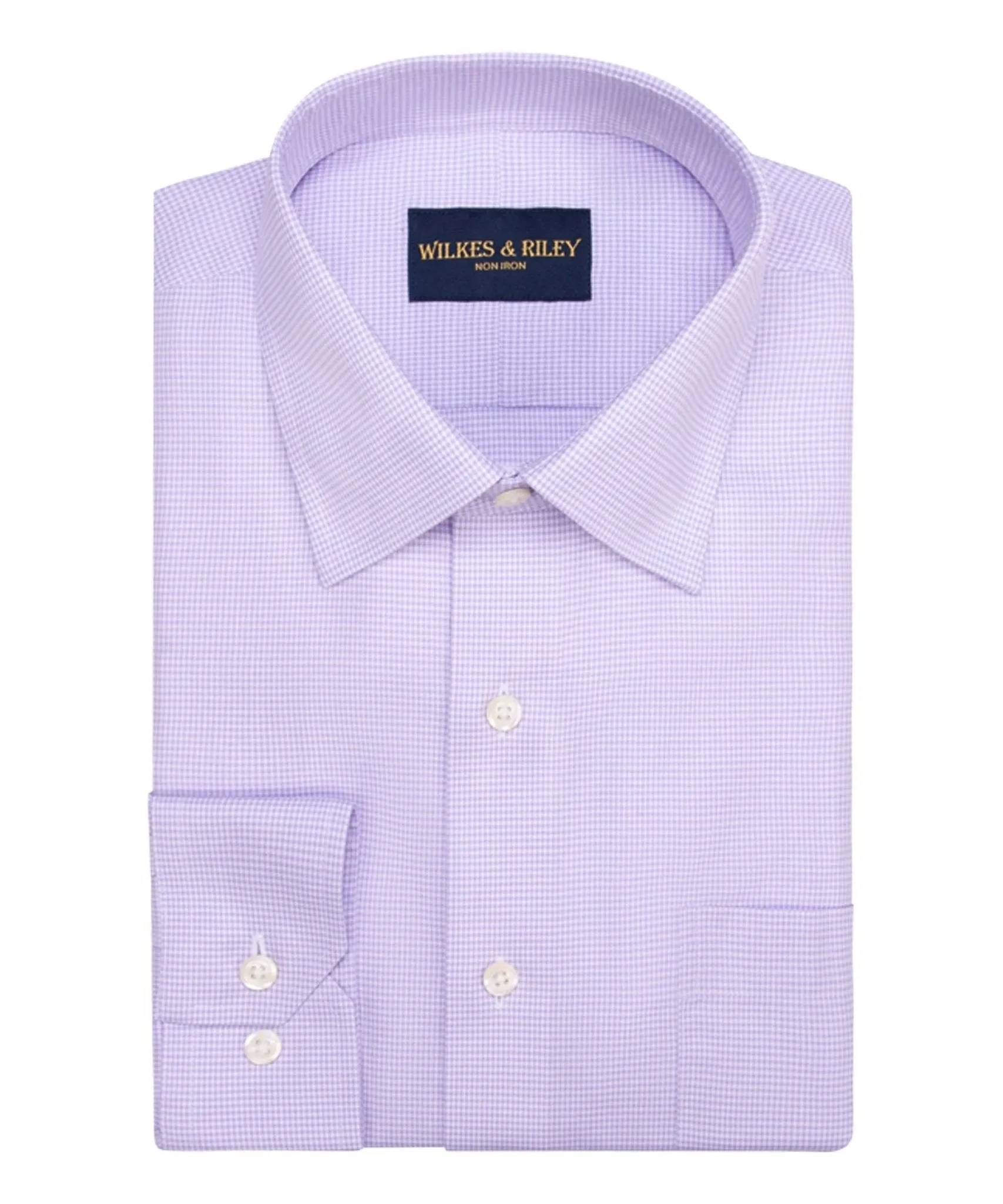 Versatile Layer Lavender Houndstooth Spread Collar Non-Iron Twill Dress Shirt
