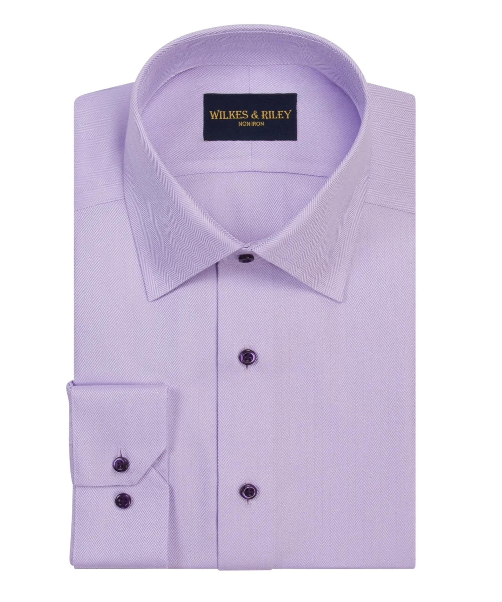 Lavender Spread Collar Non-Iron Herringbone Dress Shirt Summer Camp Layered Collar