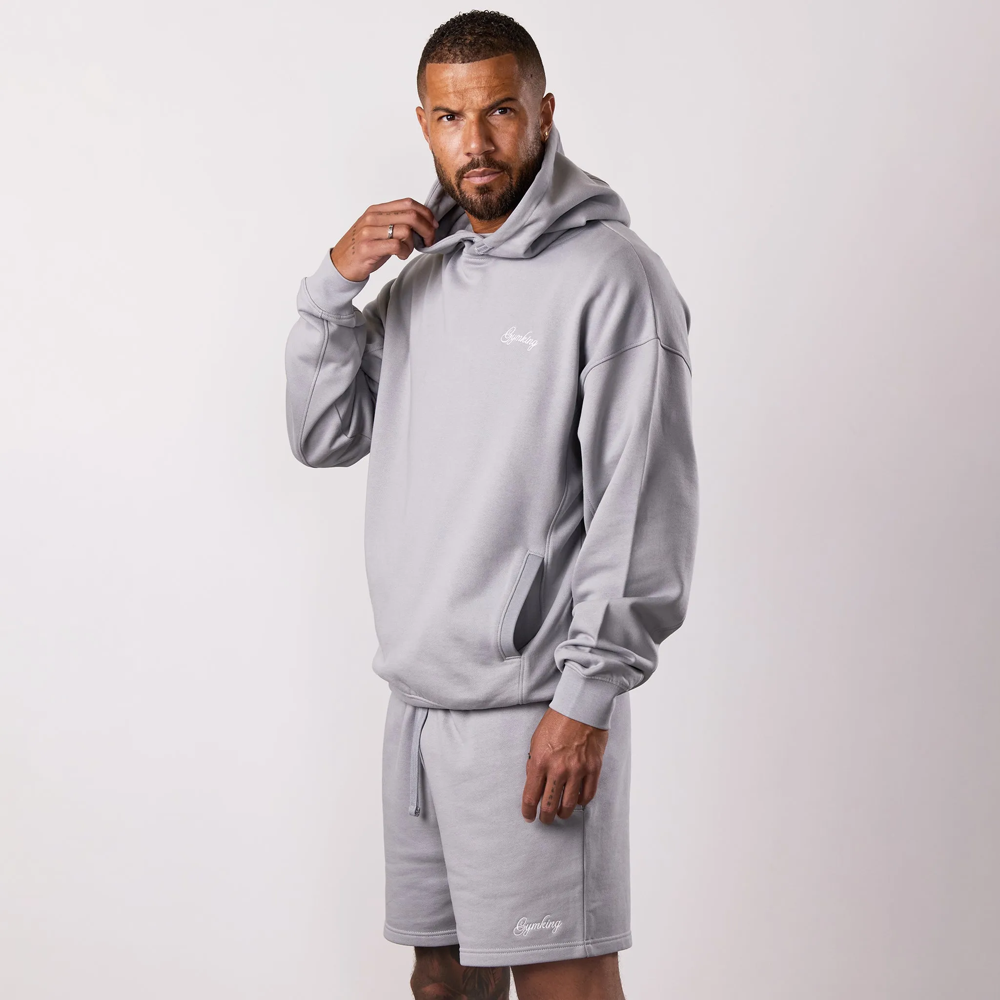 Gym King Script Relaxed Fit Hood - Urban Grey Classic Minimal graffiti print