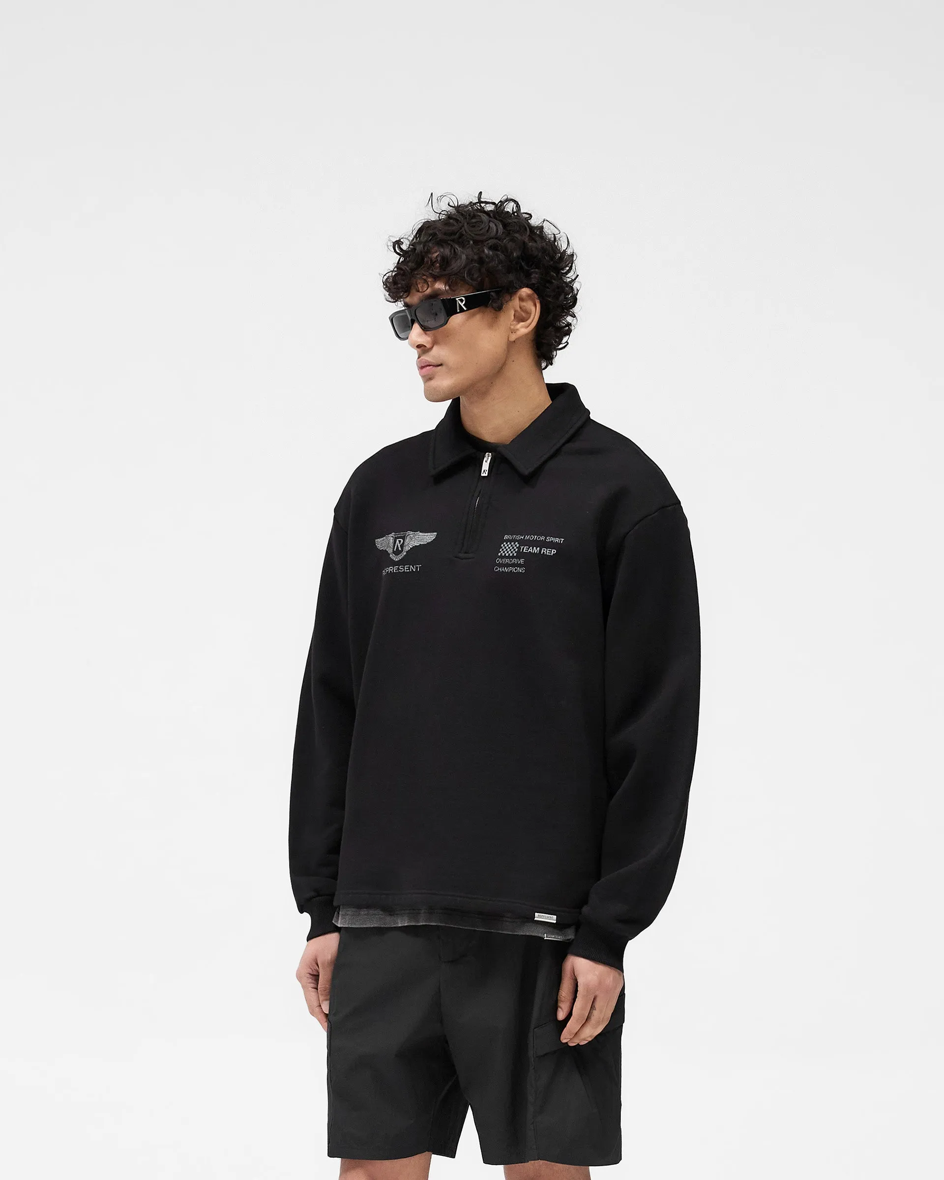 Cozy Fashion Outdoor Sporty Team Rep Quarter Zip - Jet Black