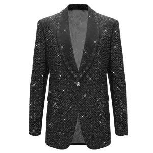 Elegant Blazer with Sparkling Embellishments BLACK/SILVER Reinforced Elbows