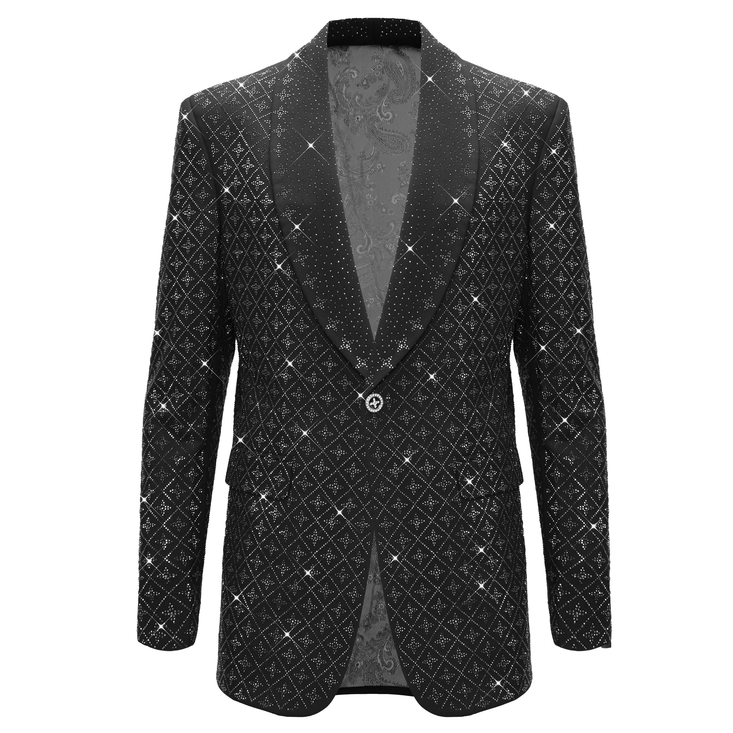 Elegant Blazer with Sparkling Embellishments BLACK/SILVER Reinforced Elbows