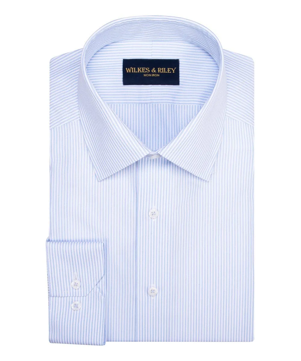 Light Blue End-On-End Stripe Spread Collar Non-Iron broadcloth Dress Shirt Conference Appropriate