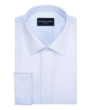Light Blue End-On-End Stripe Spread Collar Non-Iron broadcloth Dress Shirt Lightweight Layers Holiday Special