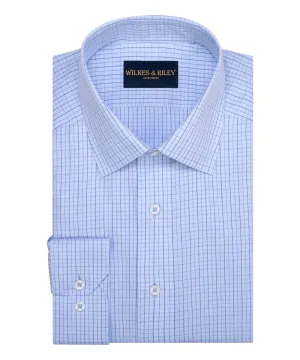 Relaxed Look Light Blue Ground Tattersall Spread Collar Non-Iron Broadcloth Dress Shirt