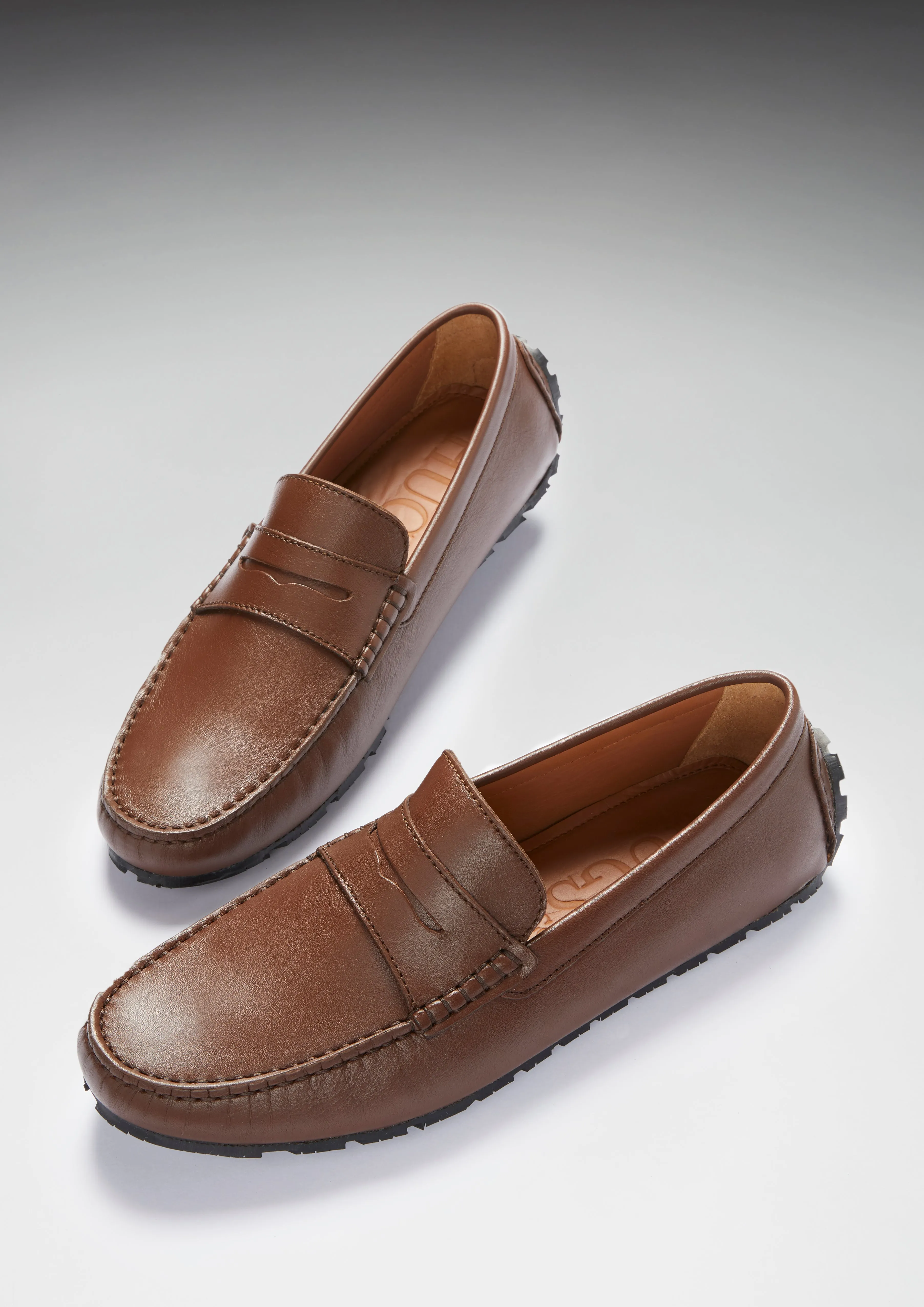 Tyre Sole Penny Driving Loafers, brown leather Simple Look