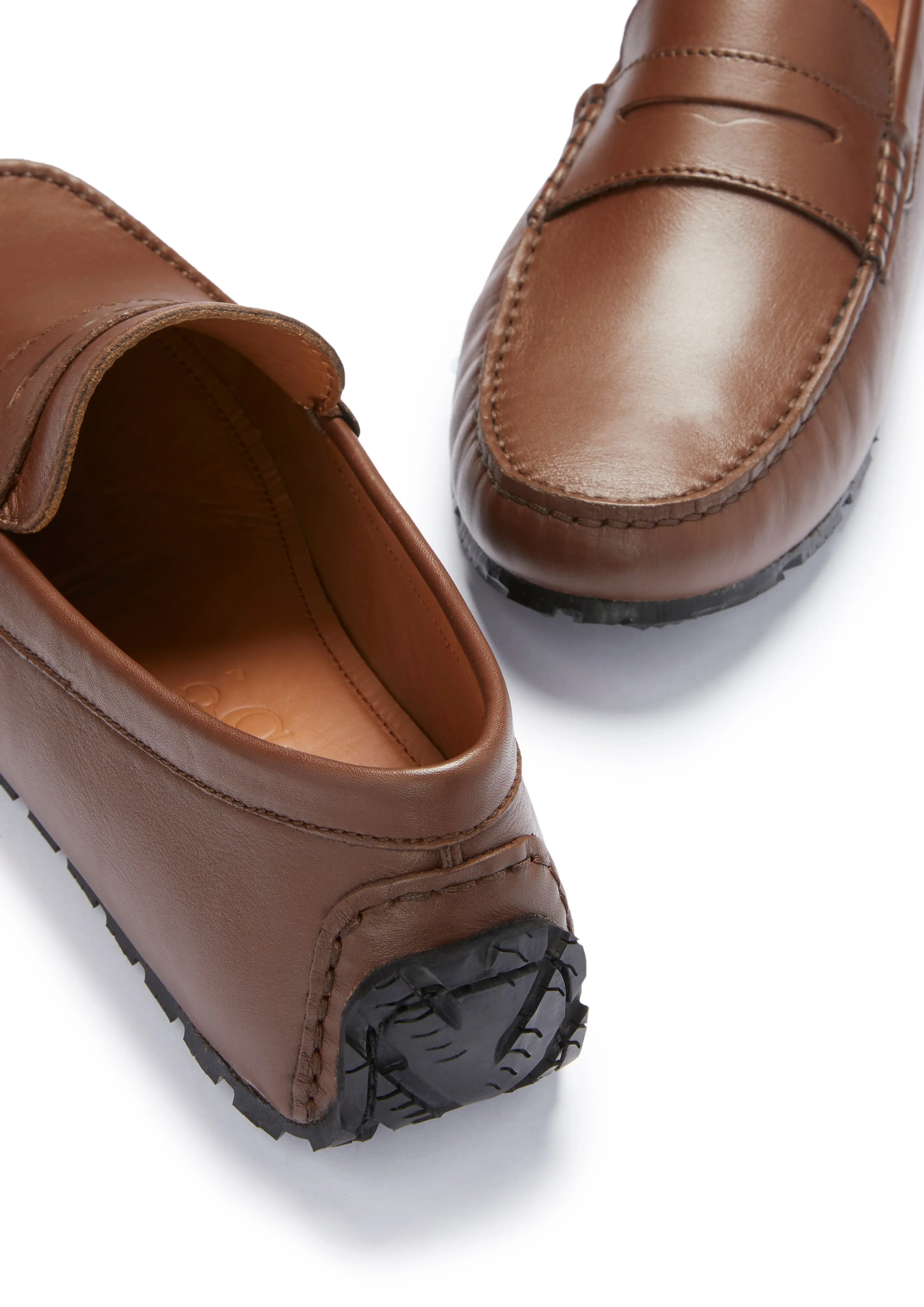 Gentle Support Tyre Sole Penny Driving Loafers, brown leather