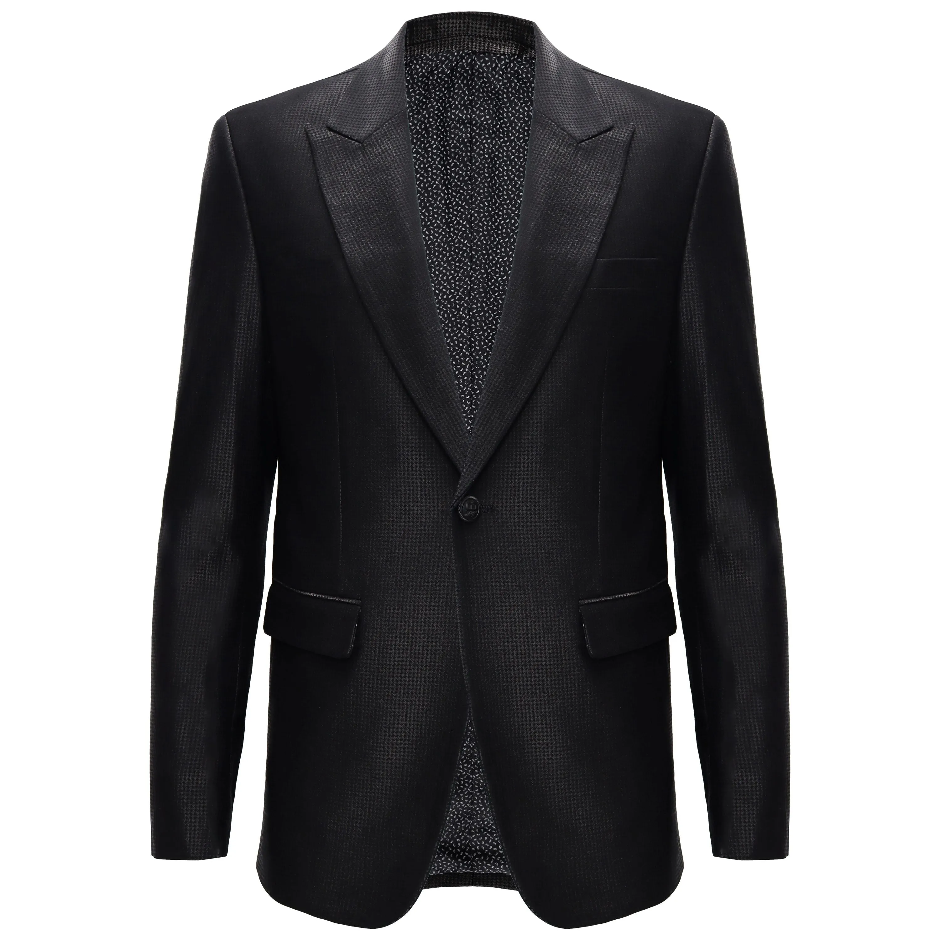 Men??s Elegant Black Textured Blazer BLACK anti slip grip Laser Cut Vents