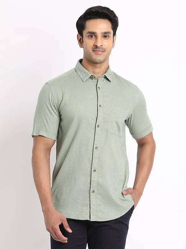 Men Solid Half Sleeve Cotton Shirt shopping spree