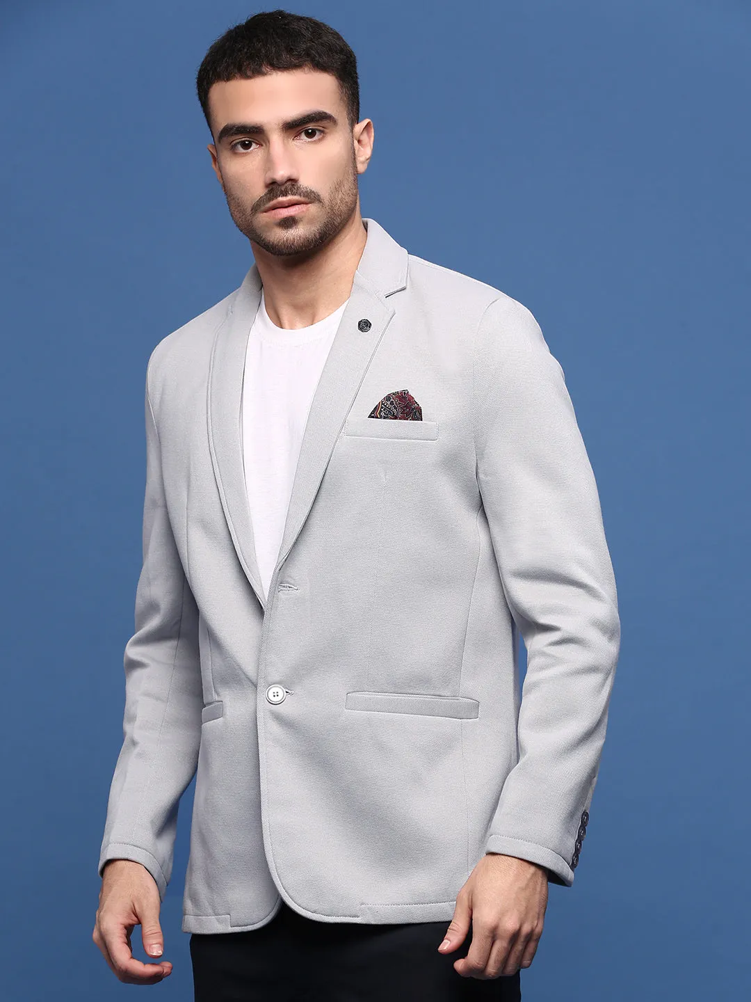 Weight Distribution System Wind Blocking Fabric Men's Grey Single Breasted Slim Fit Blazer