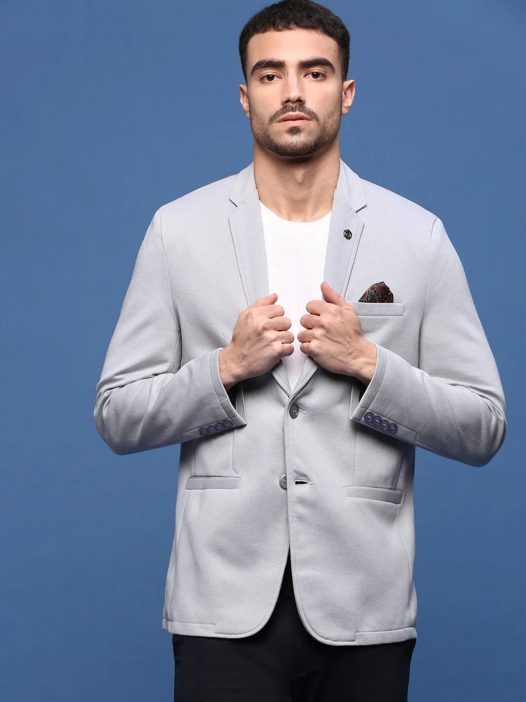 Men's Grey Single Breasted Slim Fit Blazer Subtle Color Tone