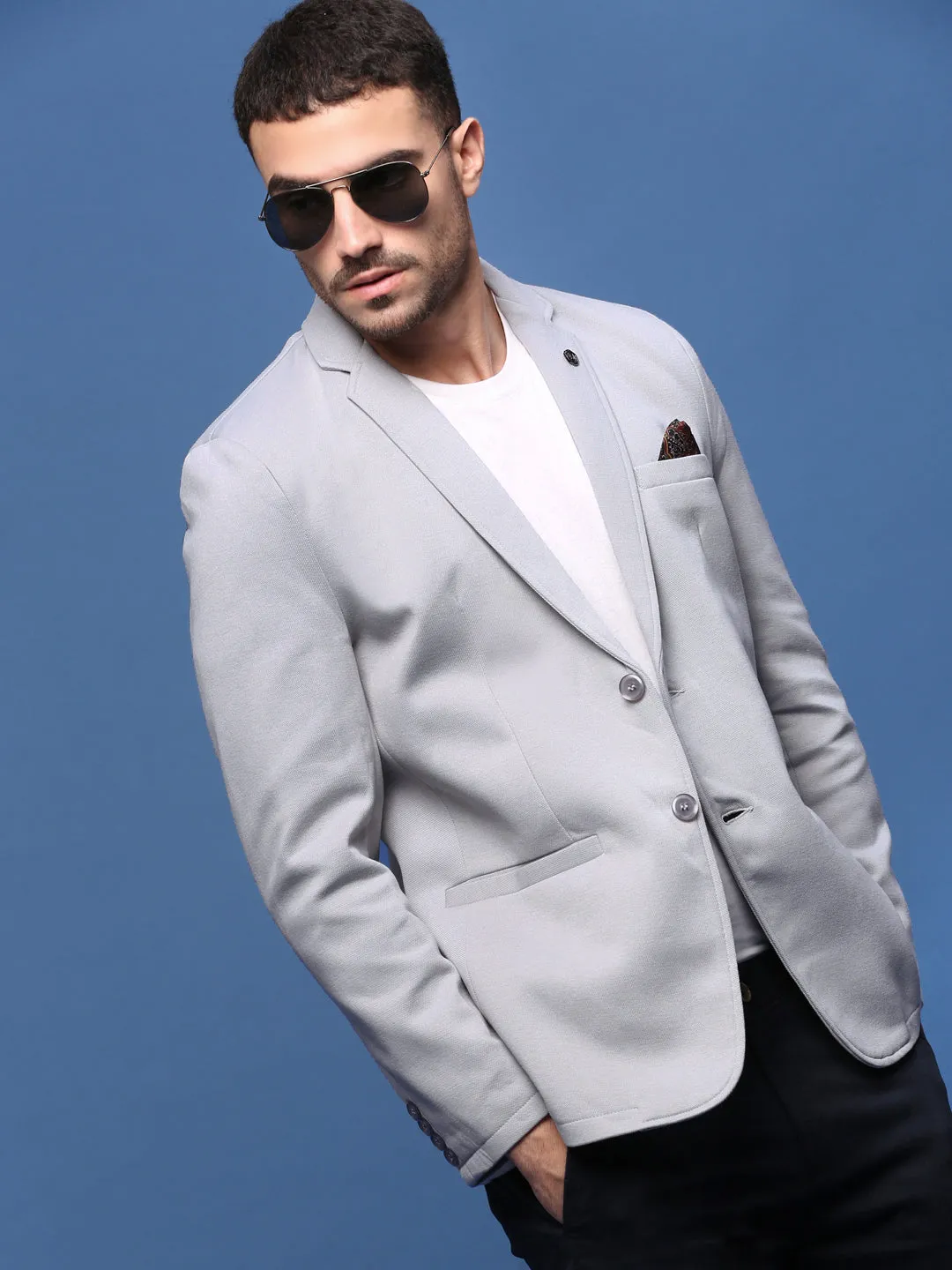 Refined Style Men's Grey Single Breasted Slim Fit Blazer