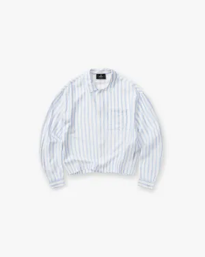 handmade touch Stretchable Material Long Sleeve Sheer Stripe Boxy Shirt - Ice Blue