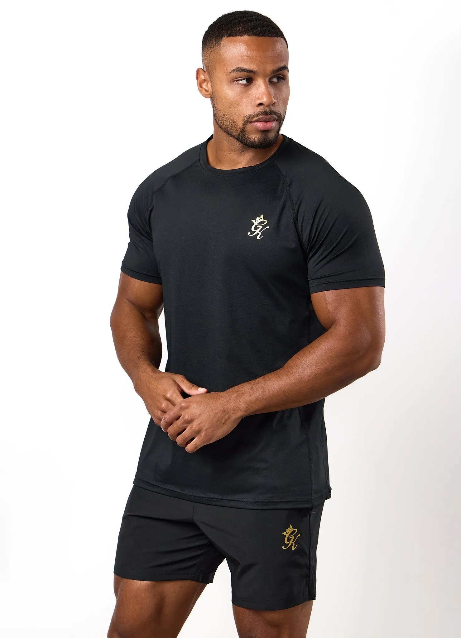 Gym King Energy Tee - Black/Gold Sleek Stretch Fit Anti Static Fabric